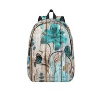 MDATT Teal Flower On Wooden Plank Printing Drawstring Backpack Bag, Students' String Backpack Bulk Cinch Sack Tote Bags For Gym Traveling Boys Girls