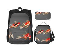 MDATT Traditional Koi Carps with Spots Backpacks Study Backpacks with Lunch Box Pencil Case Canvas Travel Bag for Elementary Student