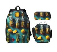 MDATT Tropical Fruit Pineapple Backpacks with Lunch Pack Pencil Case, Lightweight Bookbag for Camping Excursions