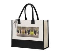 MDATT Trotting Flat Coated Retrievers Paw Christmas Tote Bags With Handles Canvas Reusable Gift Bag For Women Shopping Holiday Travel