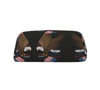 MDATT USA Patriotic Eagle with American Flag Printing Cute Pen Stationery Bag Leather Pencil Pouch for Students Zipper Bag for Pens,Pencils,Markers