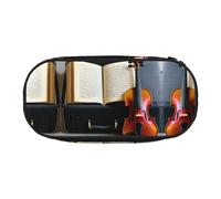 MDATT Violin and Book Large Pencil Case Pouch,Soft Pencil Pouch Organizer with Zipper,Portable Pencil Case for Adult