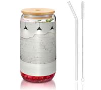 MDATT White Brick Wall Printing 16oz Drinking Glasses with Lids and Straws,Cute Water Glasses for Juice,Beer,Coffee,Tea