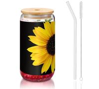 MDATT Wild Flower Sunflower Printing 16oz Drinking Glasses with Lids and Straws,Cute Water Glasses for Juice,Beer,Coffee,Tea