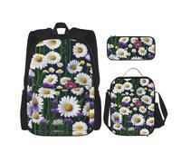 MDATT Wild Flowers and Cornflowers Daisies Backpacks Study Backpacks with Lunch Box Pencil Case Canvas Travel Bag for Elementary Student