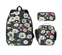MDATT Wild Flowers and Cornflowers Daisies Backpacks with Lunch Pack Pencil Case, Lightweight Bookbag for Camping Excursions