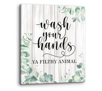 MDBJTCYZN Bathroom Wall-Art Wash Your Hands Ya Filthy Animal Eucalyptus Leaf Funny Toilet Print Canvas Painting Artwork for Home Kitchen Decor(Framed,16x24inch(40x60cm))