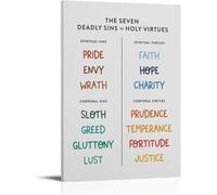 MDBJTCYZN Classical Morality Chart Poster, The Seven Deadly Sins & Corresponding Virtues, Antique-Style Wall Art for Philosophers, Book Lovers, Home Study(Framed,12x18inch(30x45cm))