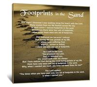 MDBJTCYZN Footprints in The Sand Vintage Canvas Art Inspirational Poem Wall Decor Poster for Home Decor Faith Based Gift(Framed,12x18inch(30x45cm))