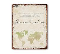 MDBJTCYZN Scripture Sign Isaiah 6 8 Here Am I Send Me on Rustic Metal Tin Plaque Vintage Wall-Art for Home X 12 inch