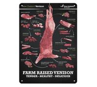 MDBJTCYZN Venison Butcher Reference Chart Deer Meat Cuts Diagram Processing Guide Aluminum Sign for Hunting Lodge Wild Game Chef Kitchen Decor 8 X 12 inch