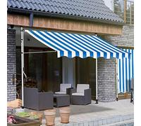 MDDKOP Manual Retractable Outdoor Patio Awning, Window Sun Shade Shelter with Crank Handle & Canopy Portable free Standing Patio Awnings for Shade and rain for Deck, Backyard, Garden, Balcony(Blue+Whi