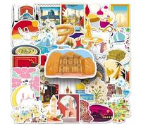Mddle East Stickers 50 Pcs Vinyl Cool Cartoon Famous Buildings Sticker for Water Bottle Laptop Bumper Luggage Skateboard Car,Waterproof Funny Middle East Places of Interest Decal for Teens Girls