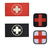 MDECO Embroidered Patch Red and Black 4 PCS Reflective Morale Badge Embroidery Rescue Medical Armband Decorative Effect for Quick Identification First Aid Kit