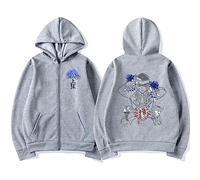 MDEM Anime Demon Slayer Upper Moons Muzan Print Zipper Hoodie Akaza Douma Kokushibo Zip Up Hoodies Fashion Vintage Sweatshirt Jackets-style2||XL