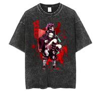 MDEM Anime Washed Tshirts Demon Slayer T-Shirt Hip Hop Streetwear Cotton Vintage Kimetsu No Yaiba Casual T Shirt for Men Women-style9||L