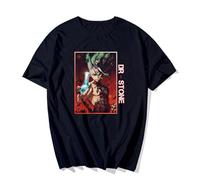 MDEM Gen Asagiri T-Shirt Dr.Stone Ryusui Senku Asagiri Seiyuu Black Shirt Soft Tee-color5||XS