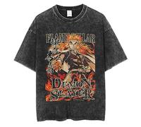 MDEM Japanese Anime Graphic Print T-Shirt Demon Slayer T-Shirt Oversized Cotton Tshirts Short-Sleeved Nezuko Zenitsu Black Tops-style12||M