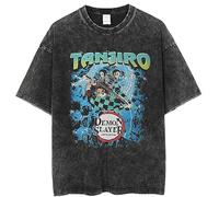MDEM Japanese Anime Graphic Print T-Shirt Demon Slayer T-Shirt Oversized Cotton Tshirts Short-Sleeved Nezuko Zenitsu Black Tops-style7||L