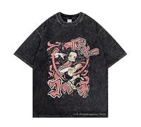 MDEM Japanese Anime Graphic Print T-Shirt Demon Slayer T-Shirt Oversized Cotton Tshirts Short-Sleeved Nezuko Zenitsu Black Tops-style6||S