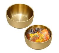 MDEOOSKY 2PCS Gold Mixing Bowls, Small Double Wall Rice Bowls, Double Layer Anti Scalding Bowl, Stainless Steel Salad Bowl Snack Bowls for Korean Restaurant Wedding Party Facial Cereal, 4.9inch