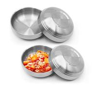 MDEOOSKY 4PCS Large Stainless Steel Sauce Dish 4.7inch Appetizer Plates Double-Deck Plates 4.3oz 304 Stainless Steel Plates for Oil Vinegar Juice Salad Appetizer Side Dish Ketchup (Silver)