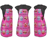 MDERL Chef Apron, Unisex Apron Waterproof Adjustable Apron for Men Women Perfect for Kitchen Cooking Restaurant Baking Gardening BBQ Coffee House, Professional PVC Apron (Pink - Cup Cake)