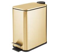 mDesign 1.3 Gallon Rectangular Slim Metal Trash Can w/ Foot Pedal, Easy-Close Lid, Narrow Wastebasket, Garbage Container Bin - Bathroom, Bedroom, Kitchen, Home Office, Removable Liner- Soft Brass