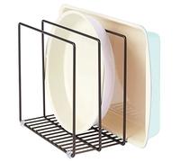 mDesign 3 Compartment Dish Drainer - Kitchen Storage for Pans, Pots, Chopping Boards etc - Practical Dish Rack for Kitchen Cupboard or Pantry - Bronze