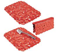 mDesign 3-Piece Set Large Plastic Sink Insert - Pebble Drip Mat for Protection Against Scratches - Protective Mat for Double Sink - Red