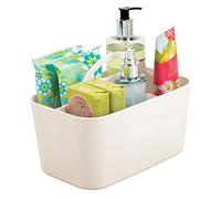 mDesign Bathroom Basket with Handles - Small Cosmetics Organiser with 4 Compartments - Also Ideal as a Kitchen Organiser or Shower Caddy - Cream