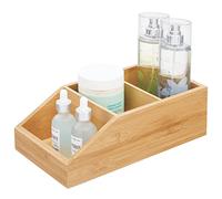 mDesign Bathroom Storage Box - Bamboo Bathroom Organiser Tray with 3 Compartments and Open Front - Ideal Makeup and Cosmetic Storage Container - Natural