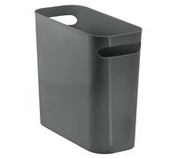 mDesign Bathroom Waste Bin - Slim Plastic Bin with Handles - Modern Rubbish Bin Ideal for The Bathroom, Bedroom or Office - Charcoal