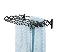 mDesign Clothes Horse - Clothes Drying Rack with 8 Rungs for Hanging Clothes - Wall-Mounted Clotheshorse with Extendable Properties - Black