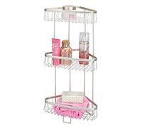 mDesign Corner Shower Stand - Practical Bathroom Trays with 3 Levels for Shampoos, Shower Gels, Towels and More - Freestanding Shower Baskets - Matte Silver