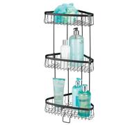 mDesign Corner Shower Stand - Practical Bathroom Trays with 3 Levels for Shampoos, Shower Gels, Towels and More - standing Shower Baskets - Matte Black