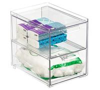 mDesign Cosmetic Organiser - Stackable Plastic Drawer Box with 2 Drawers - Practical Box for Storing Bathroom Items - Clear