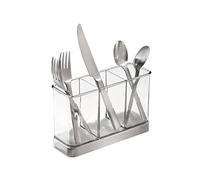mDesign Cutlery Holder Modern Cutlery Basket for The Kitchen Table, Pantry or Cupboard Kitchen Storage with 3 Compartments Clear/Chrome