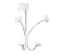 mDesign Decorative Over Door 4 Hanging Hooks, Steel Storage Organizer Rack for Coats, Hoodies, Hats, Scarves, Purses, Leashes, Bath Towels, Robes, Mens and Womens Clothing - White