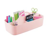 mDesign Desk Organiser - Desk Shelf for Office Supplies - Stationery Organiser - Large Box for Pens, Sticky Notes and Paper Clips - Light Pink
