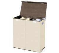 mDesign Double Laundry Bin - Foldable Laundry Basket for Bathroom or Bedroom - Also Suitable as Kids' Laundry Bin - Cream/Espresso Brown