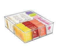mDesign Food Storage Container - Kitchen Storage Box Divided into 8 Compartments - Kitchen Organiser for Spices, Jars, Packets and More - Clear