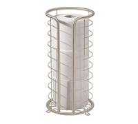 mDesign Free Standing Toilet Paper Roll Holder for Bathroom Storage - Satin