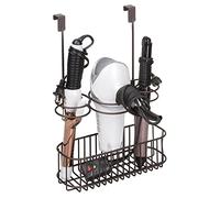 mDesign Hair Dryer Holder Without Drilling - with Mesh Box - Ideal for Hair Dryer Storage and Also for Your Curling Iron - Simply Hang Up Your Hair Dryer for Instant Order
