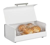 mDesign Kitchen Bread Bin - Metal Kitchen Storage Container for Bread Loaves - Bread Box with Hinged Lid - Matte White