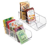 mDesign Kitchen Organiser - Freestanding Plastic Food Storage Container for The Kitchen and Pantry with 3 Compartments - Use as a Spice Rack or for Baking Ingredients - Pack of 2 - Clear
