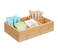mDesign Kitchen Organiser - Storage Container with 6 Compartments for Holding Sugar, Salt, Tea Bags and Other Small Items - Kitchen Storage Box Made from Bamboo - Natural