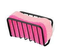 mDesign Kitchen Sponge Holder for Sink - Kitchen Sink Tidy for Storage of Brush, Sponge and Soap - Kitchen Sink Organiser with Suction Cups - Black