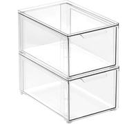 mDesign Kitchen Storage Drawer Box - Plastic Storage Box with Pull-Out Drawer - Pantry, Fridge and Cupboard Storage for Food and Snacks - Pack of 2 - Clear