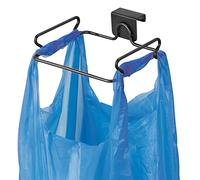 mDesign Kitchen Waste Bin - Built in Kitchen Bin with Prongs for Holding Bag - Plastic Bag Holder Made from Steel - Matte Black